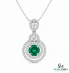 Eternal Round Natural Emerald Circle Pendant Double Halo Gold Pendant