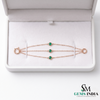 Fine Emerald Bezel Set Bracelet in 14K Gold – Elegant Triple Chain Station Bracelet for Women