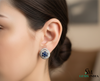 Round Blue Sapphire & Diamond Cluster Stud Earrings in 18k Gold – Vintage Halo Style