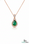Natural Pear Cut Emerald Diamond Halo Pendant - Elegant Green Emerald Jewelry