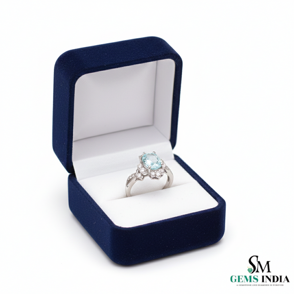 Natural Aquamarine Oval Diamond Ring - Twisted Gold Band