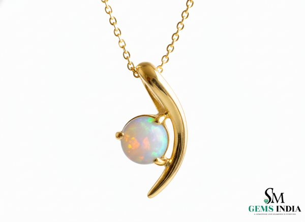 Round Opal Birthstone Crescent Pendant for Women
