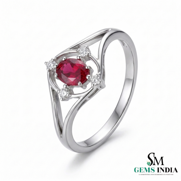 Vintage Style Oval Ruby and Diamond Ring - Romantic Ruby Jewelry