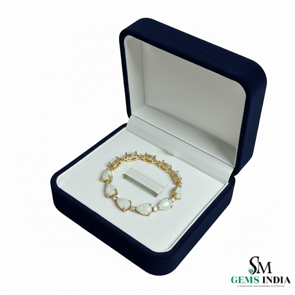 Pear Opal & Diamond Tennis Bracelet in 14K and 18K Gold – Fine Gold Jewelry