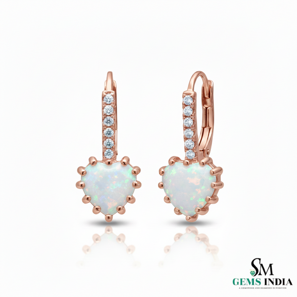 Romantic Heart-Cut Opal Drop Earrings with Diamonds