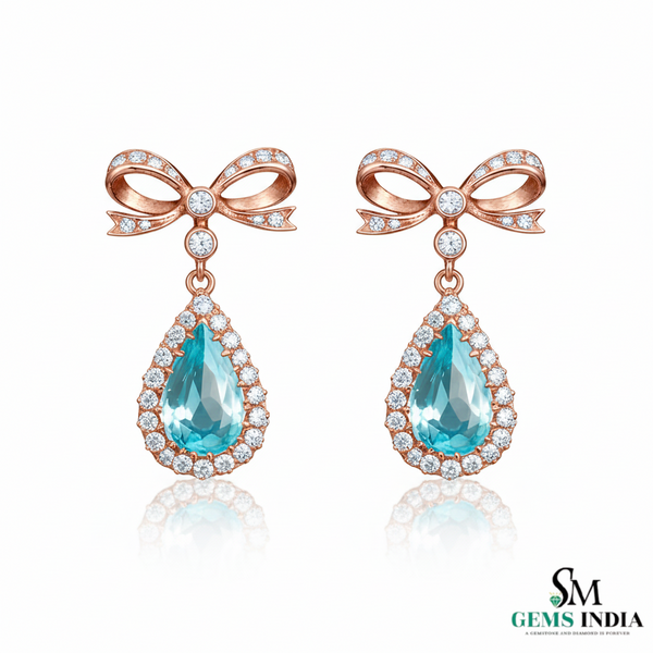 Pear March Birthstone Aquamarine Diamond Dangle Earrings