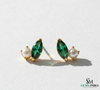 Marquise Cut Emerald & Pearl Stud Earrings – Green Gemstone Minimalist Fine Jewelry