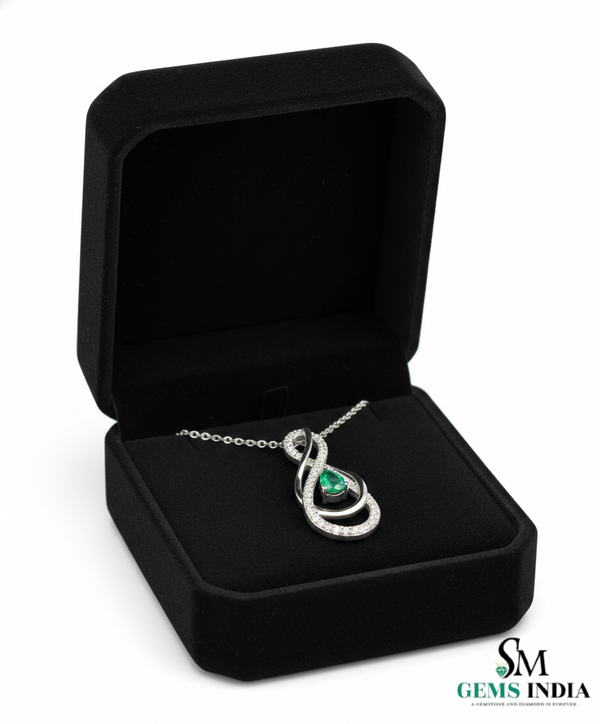 Natural Green Emerald Diamond Infinity Pendant - Green Gemstone Jewelry
