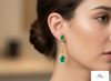 3.20 carat Oval Natural Emerald Teardrop Earrings in 14k Gold Diamond Accent Drop Style