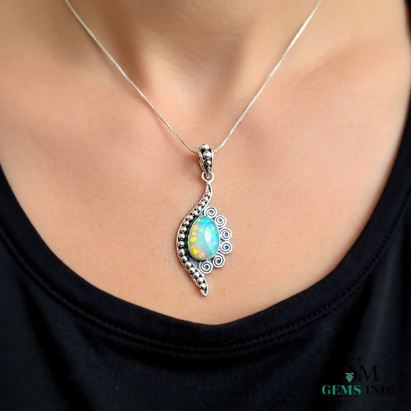 Pear Shaped Opal Vintage Teardrop Style Pendant - Fine Jewelry Gift