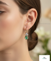 2.10 carat Oval Natural Emerald Dangle Earrings with Diamond Cluster 14K Gold Gift for Her