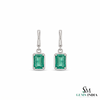 Emerald Cut Natural Emerald 14k Gold Dangle Earrings Diamond Halo Women Earring