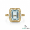 Emerald Cut Aquamarine Halo Ring with Diamond Accents - Vintage Inspired Statement Ring