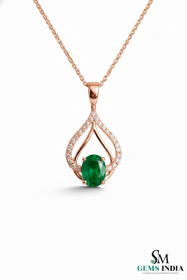 Classic Oval Green Emerald Diamond Teardrop Pendant - Green Gemstone Jewelry