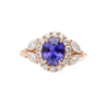 Round Tanzanite & Diamond Halo Ring with Marquise Side Diamonds in 18k Gold