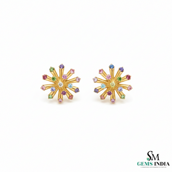 Starburst RoundMulti Stone Stud Earrings – Fine Gold Jewelry