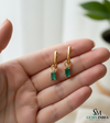 Emerald Cut Emerald Drop Hoop Earrings in Gold – Dainty Emerald Huggie Earrings