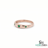 Emerald Starburst Silver Band Ring - Minimal Green Gemstone Stacking Ring