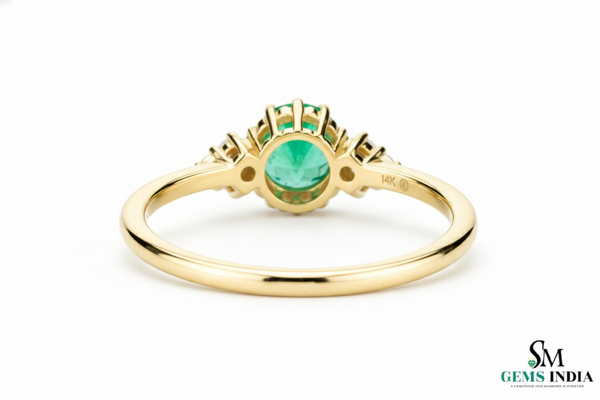 Round Natural Emerald Halo Ring with Diamond Accents – Fine Gold Jewelry