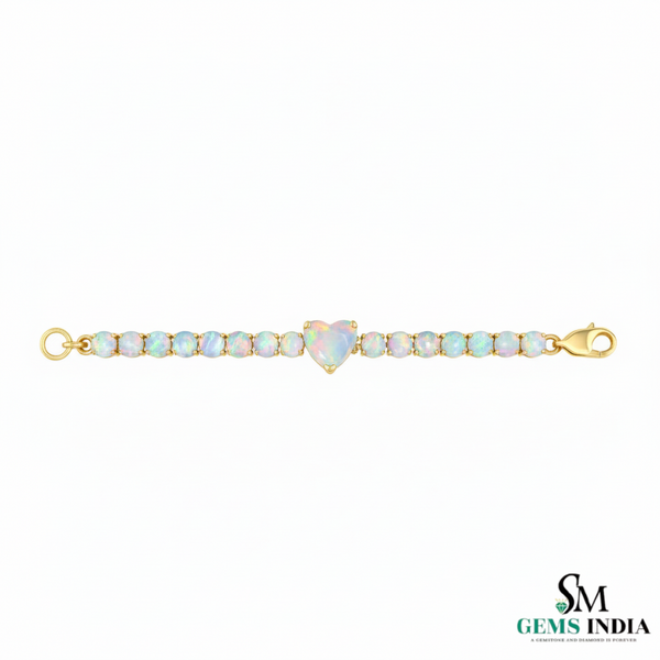 Heart and Round Opal Tennis Bracelet in Rose Gold – Dainty Luxury Love Bracelet