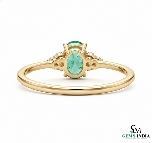 Natural Oval Emerald Engagement Ring with Diamond Accents – 14K Gold