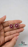 Marquise Ruby Flower Stud Earrings with Diamonds - July Birthstone Jewelry