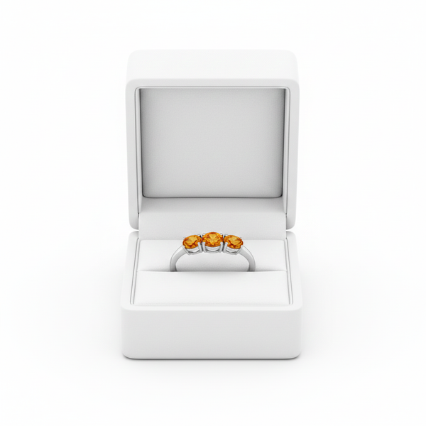Three Stone Oval Orange Citrine Ring - Oval solitaire citrine ring