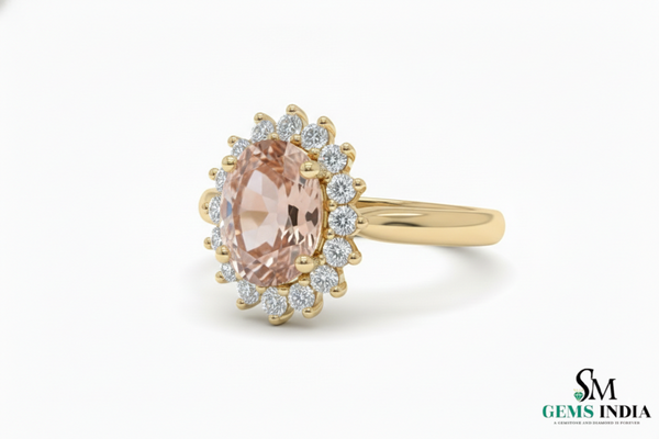 Luxury Oval Morganite Halo Ring with Diamonds - Blush Pink Engagement Ring