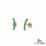 Round Emerald Vertical Bar Earrings in 14K Gold – Elegant Graduated Green Stone Stud Earrings