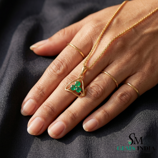 Triangular Emerald Cluster Pendant Dainty Three Stone Emerald Pendant - Minimal Fine Jewelry