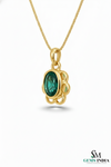 Vintage Style Oval Emerald Gold Pendant – Elegant Floral Frame