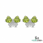 Green Peridot Heart Shape Earrings with Diamond Accent – Elegant Stud Earrings