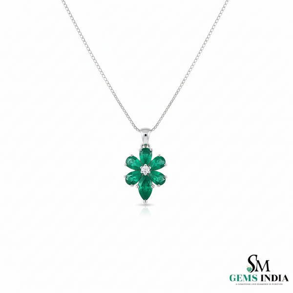 Pear and Marquise Natural Emerald Flower Pendant May Birthstone Jewelry