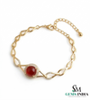 Luxury Ruby Cabochon Bracelet with Diamond Halo – Elegant Adjustable Gemstone Bracelet for Women