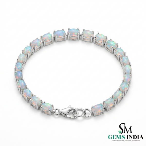 Natural Oval Opal Tennis Bracelet - Anniversary & Wedding Bracelet