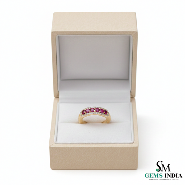 Luxury Round Natural Ruby Diamond Eternity Band for Women Eternity Ring for Her