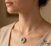 Emerald Cut Green Emerald & Diamond Halo Pendant Necklace