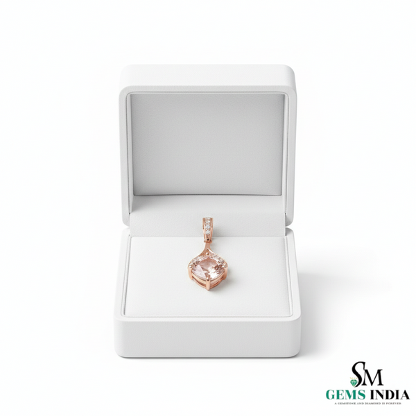 Cushion Pink Morganite & Diamond Rose Gold Cluster Pendant for Women