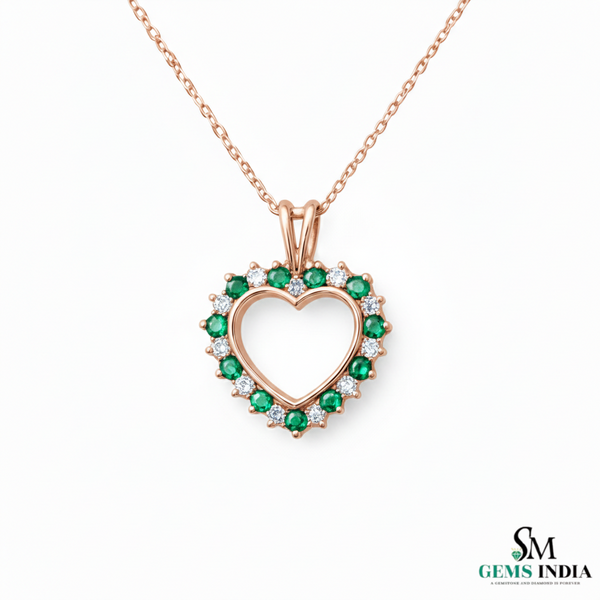 Solid Gold Emerald and Diamond Heart Pendant – Romantic Fine Jewelry