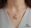 Elegant Emerald Cut Morganite Pendant with Diamond Halo For Women