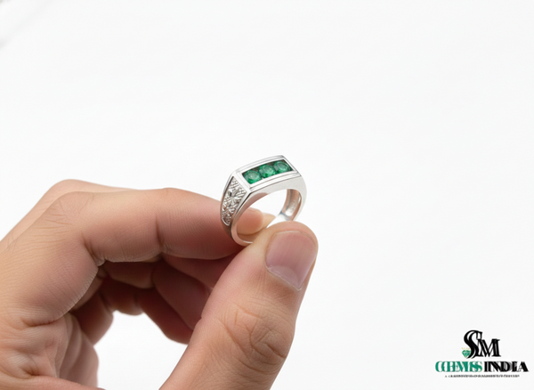Natural Zambian Emerald Men's Ring: 14k Gold May Birthstone