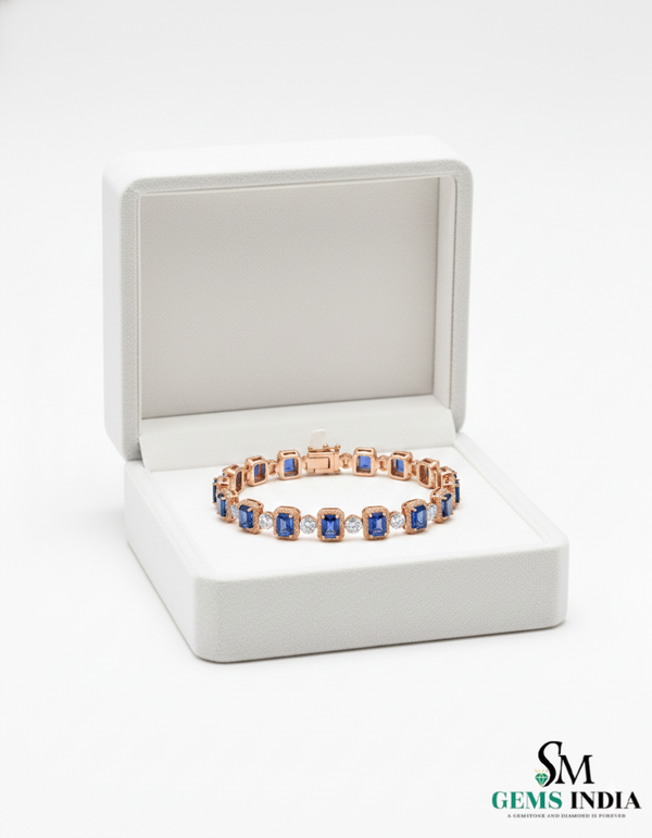 Elegant Emerald Cut Tanzanite Bracelet with Diamond Accents – Gift for Her