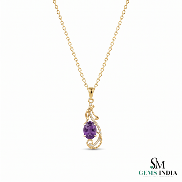 Oval Amethyst Pendant With Diamond Accents – Luxury Jewelry For Woman