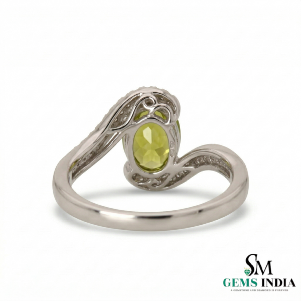 Oval Green Peridot Twist Ring with Diamond Accents - Peridot engagement ring