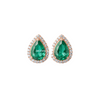 Natural Emerald Teardrop Halo Stud Earrings in 14k gold Fine Gold Jewelry