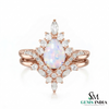 Vintage Teardrop Opal Oval Engagement Ring Double Band Statement Ring