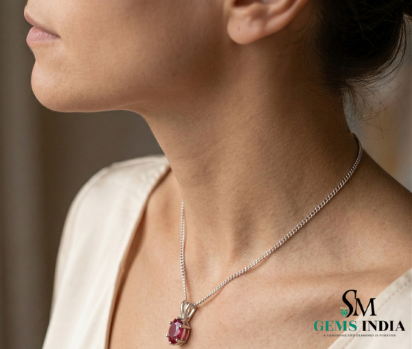 Oval Red Ruby Solitaire Pendant Minimalist Ruby Birthstone for Women