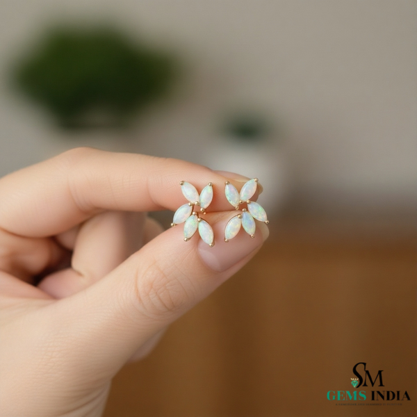 Elegant Leaf Style Marquise Opal Stud Earring Minimalist Earrings Gift