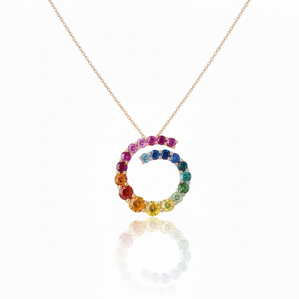 1.40 carat Rainbow Circle Swirl Pendant Spiral Multicolor Stone Necklace