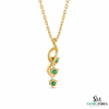 Three Stone Green Emerald Drop Twist Pendant - Halo Gemstone Pendant